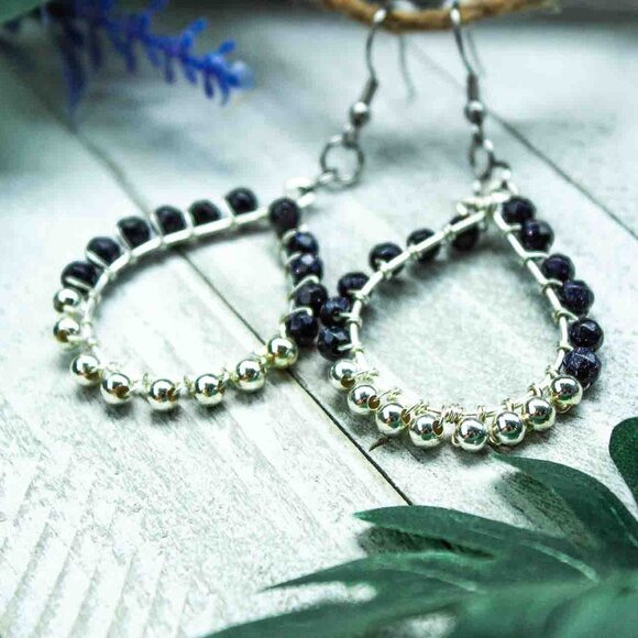 Teardrop Earrings with Blue Sandstone and Silver Accent Beads - Picture 10 of 12